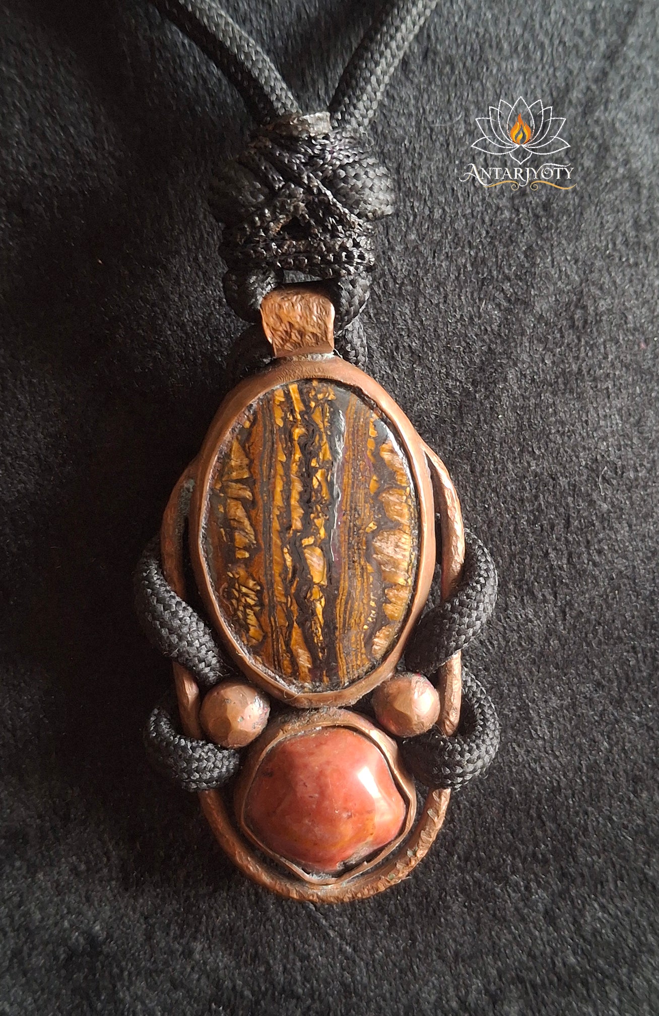 Natural Stone Vintage Pendant (iron tiger stone with red jasper)