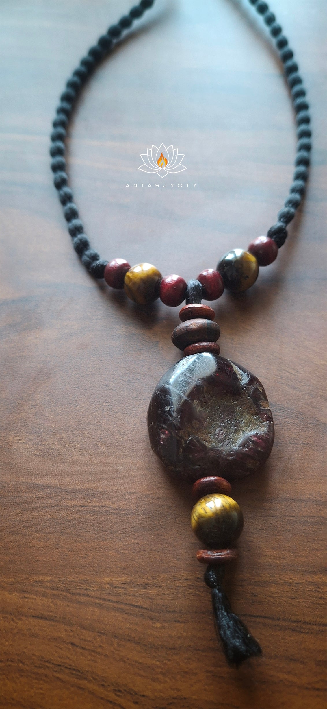 Raw Garnet Stone with Tiger eye Pendant