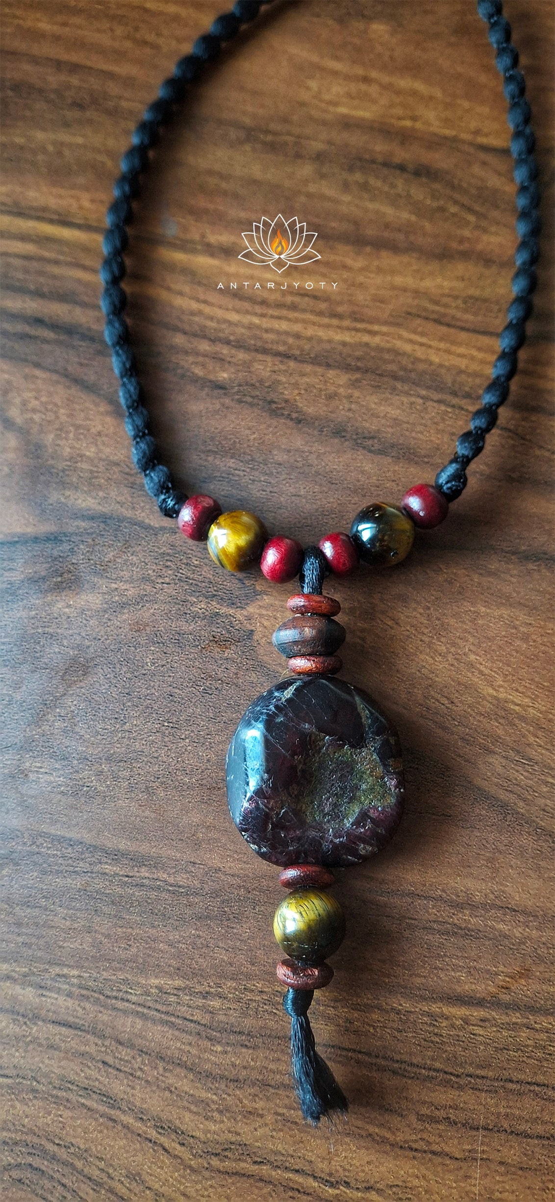Raw Garnet Stone with Tiger eye Pendant