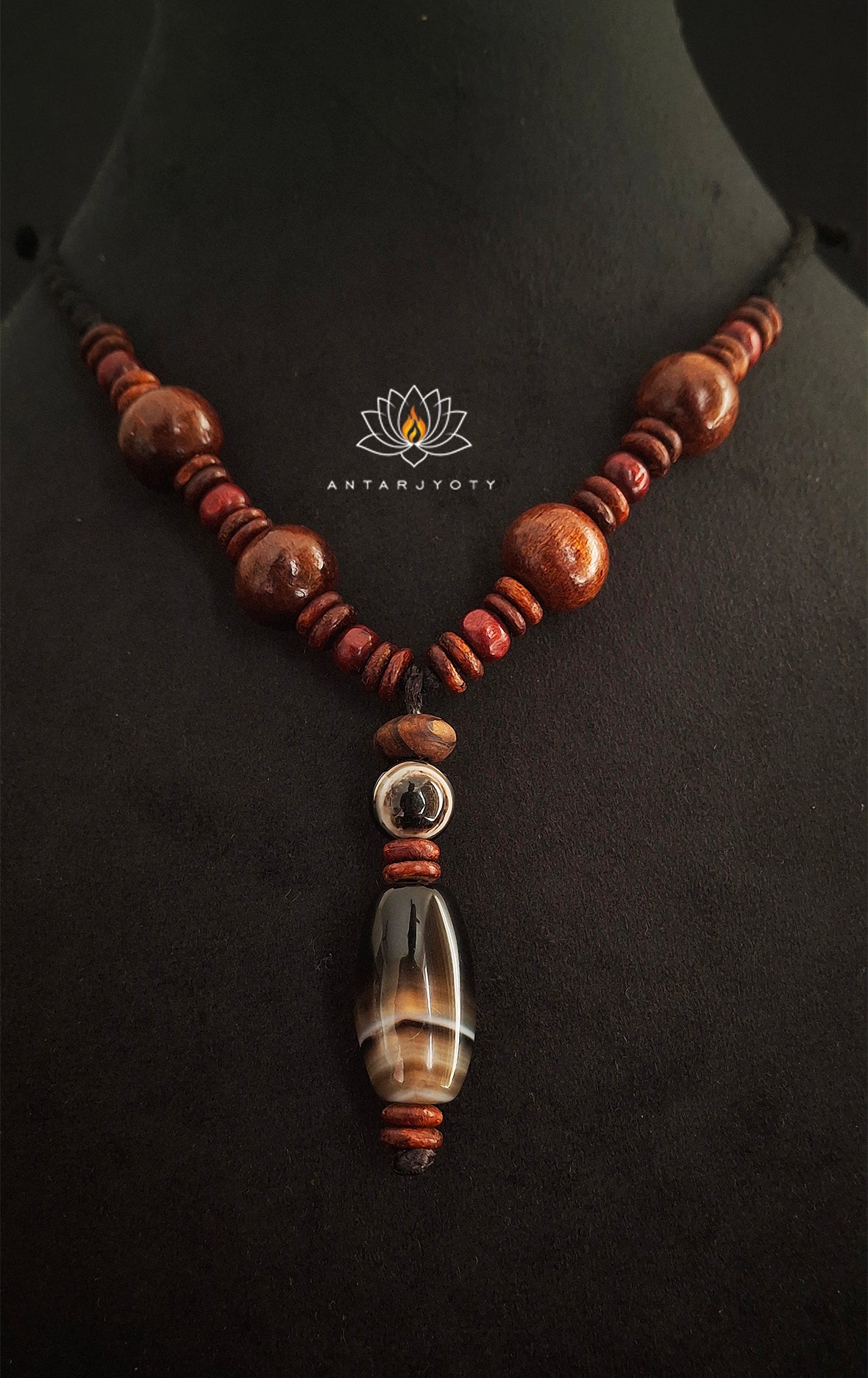 Trinetra Black Banded Agate (Sulemani Hakik) Pendant