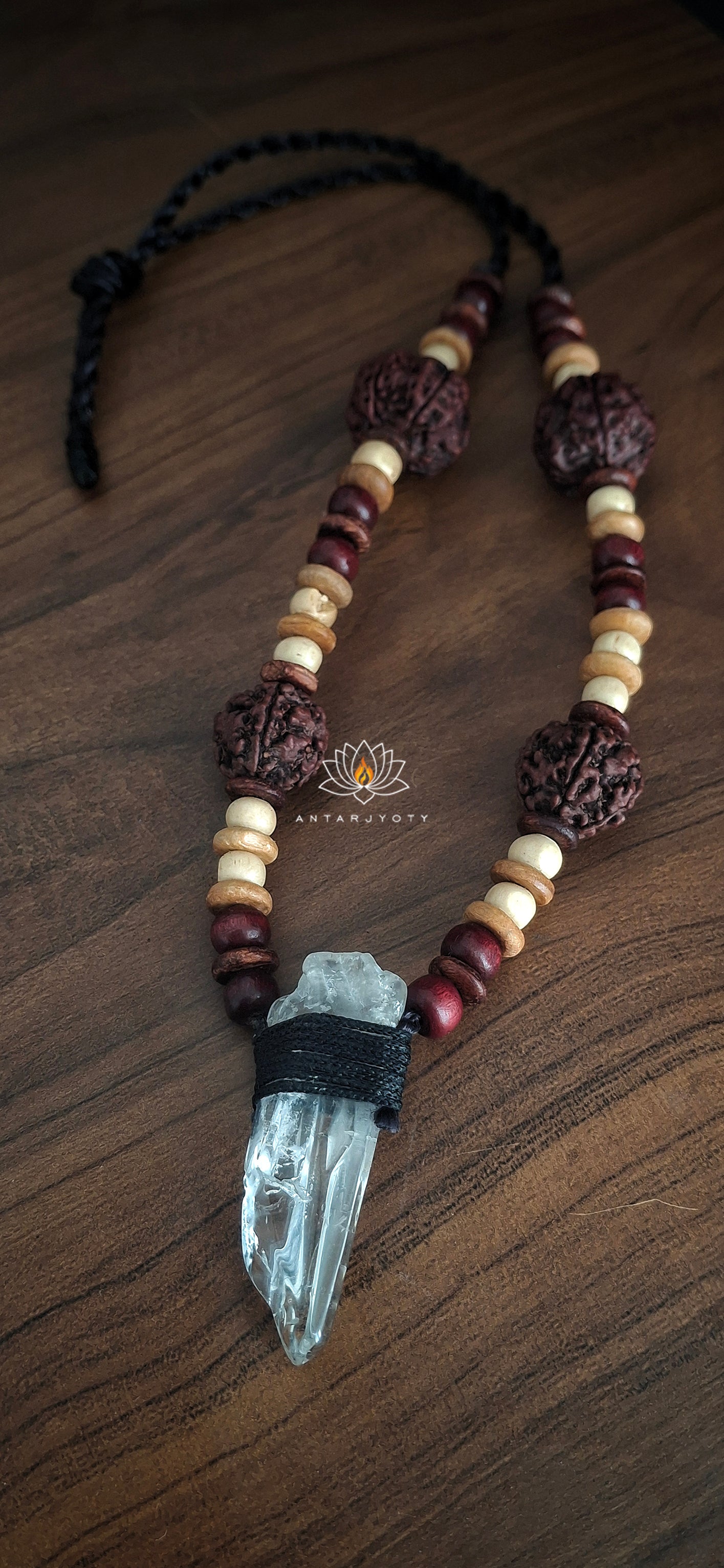 Raw Sphatik (clear quartz) 5 mukhi Rudraksha Pendant