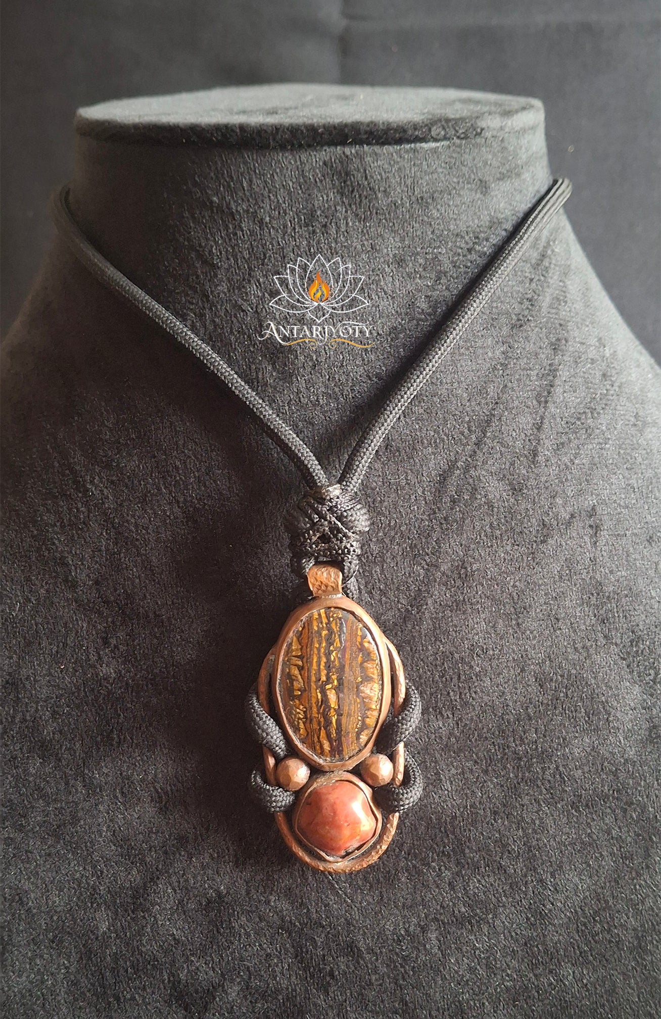 Natural Stone Vintage Pendant (iron tiger stone with red jasper)