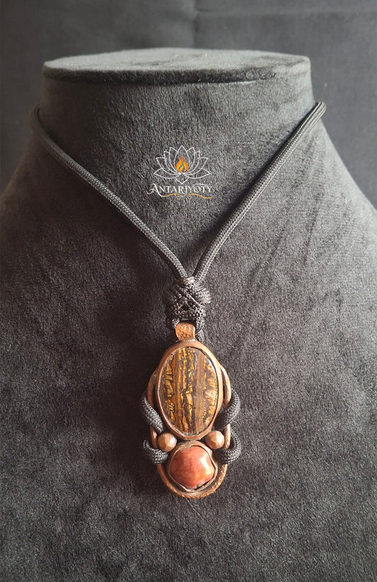 Natural Stone Vintage Pendant (iron tiger stone with red jasper)