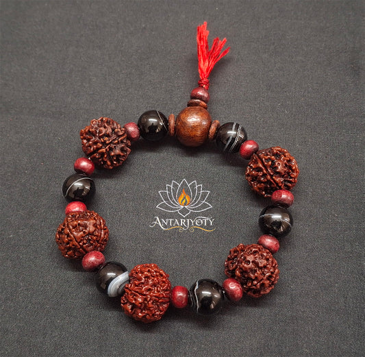5 Mukhi Rudraksha with Black Agate stone Bracelet