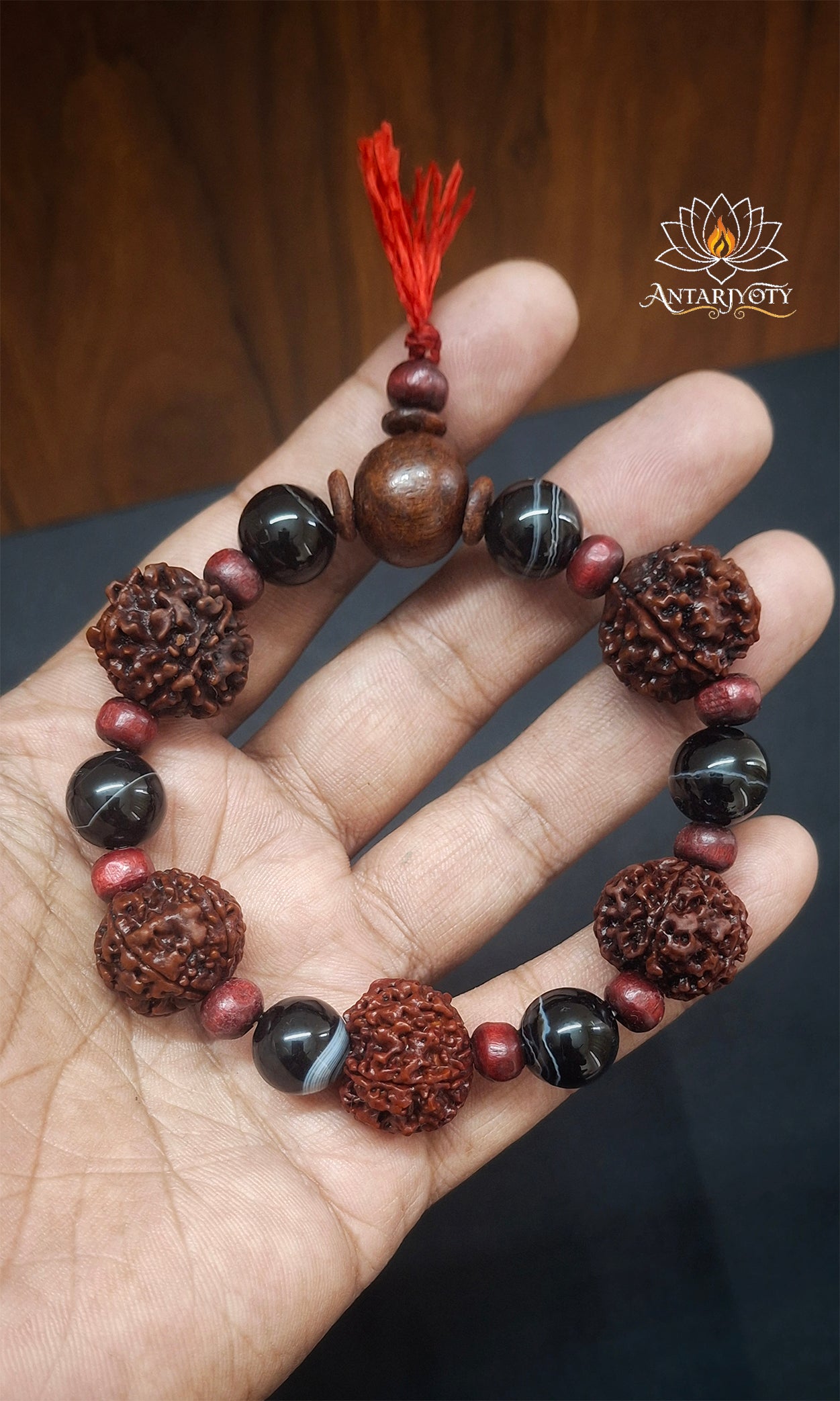 5 Mukhi Rudraksha with Black Agate stone Bracelet