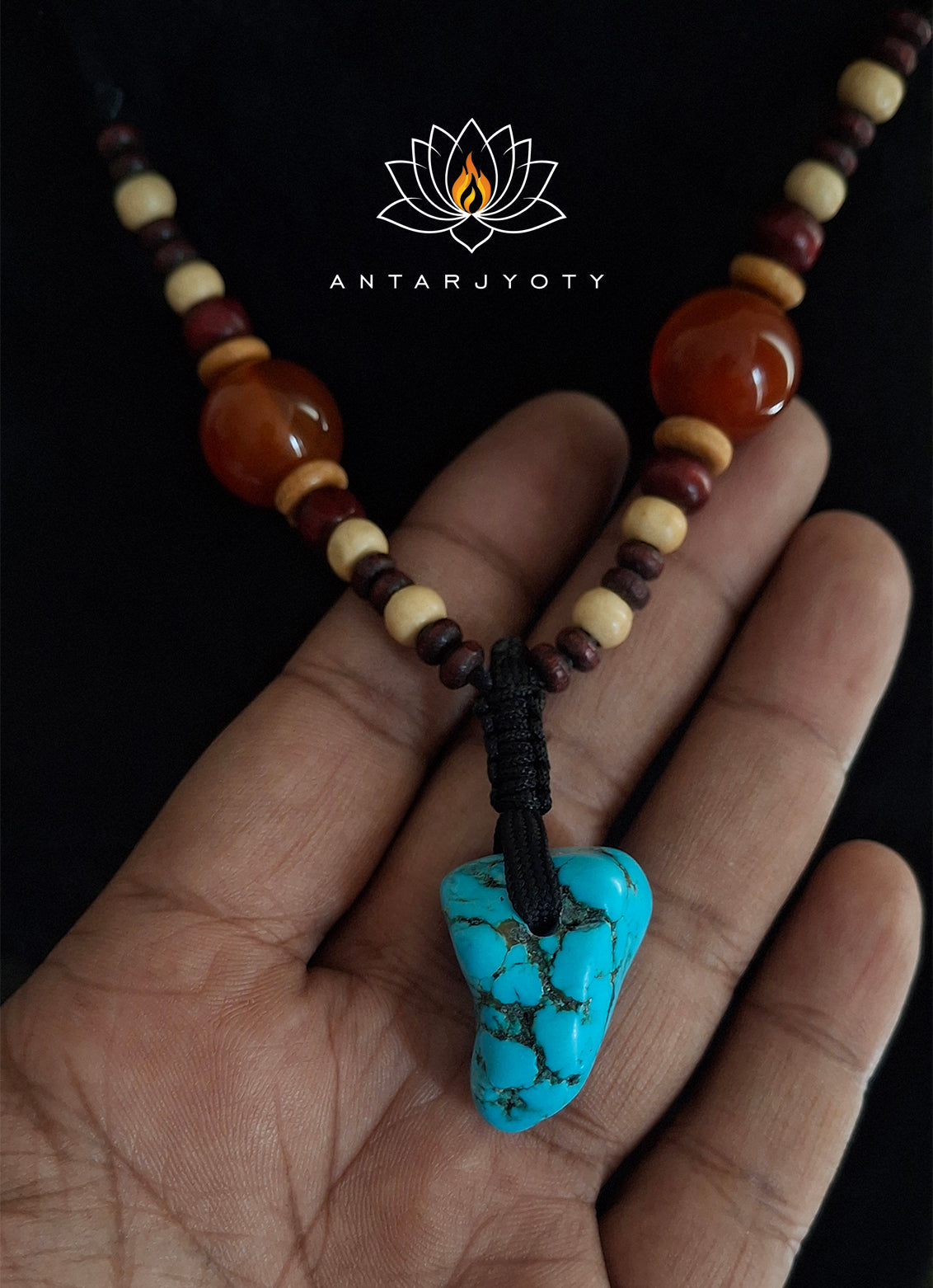 Raw Turquoise (Firoza) with Red Carnelian stone Pendant