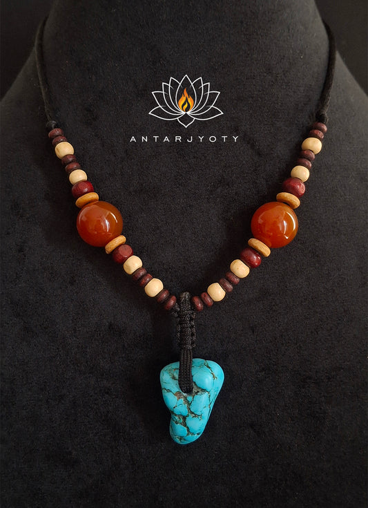 Raw Turquoise (Firoza) with Red Carnelian stone Pendant