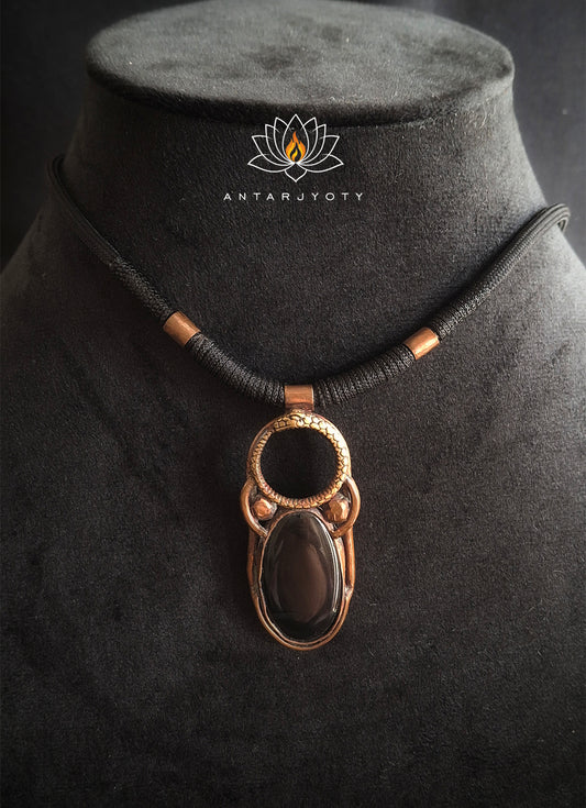 Black Onyx Stone Ouroboros Vintage Copper Pendant