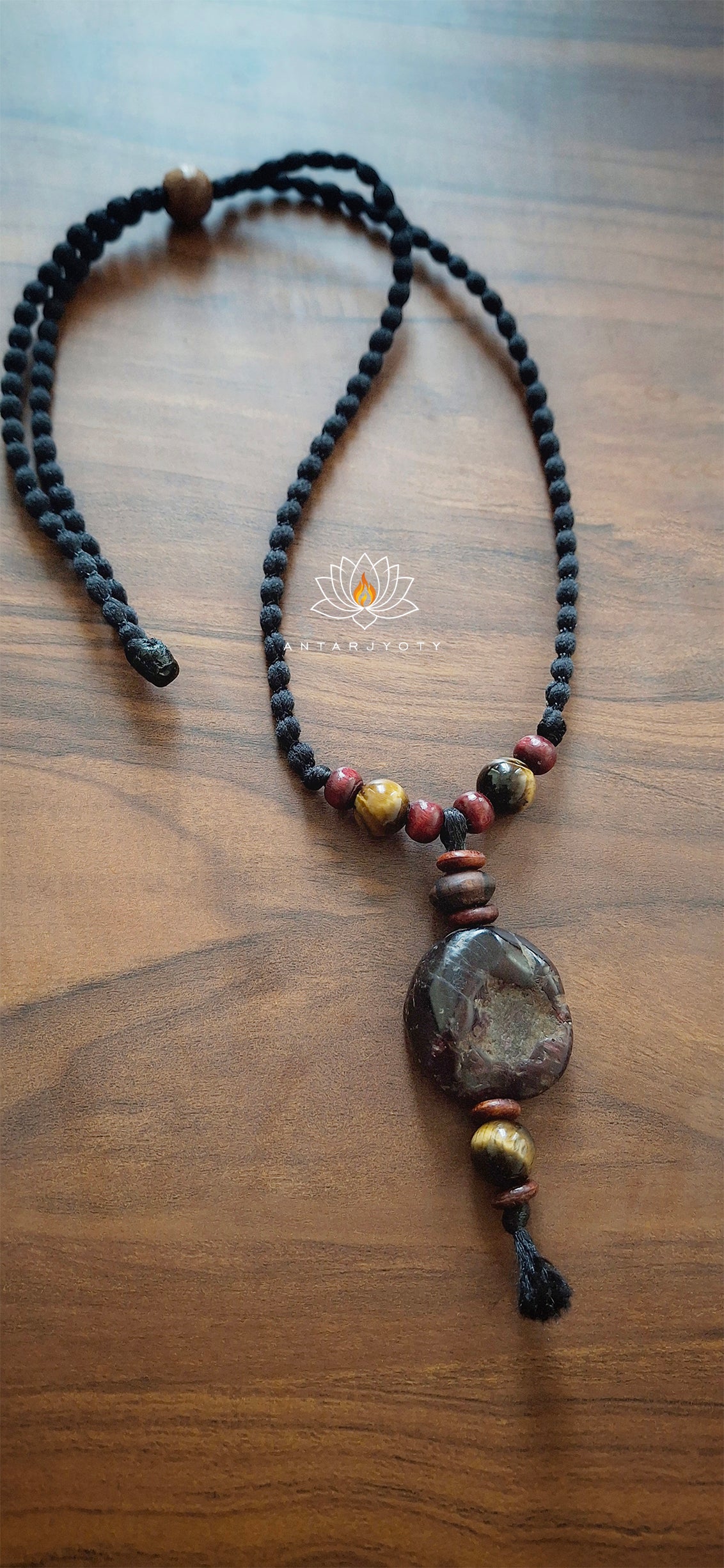 Raw Garnet Stone with Tiger eye Pendant