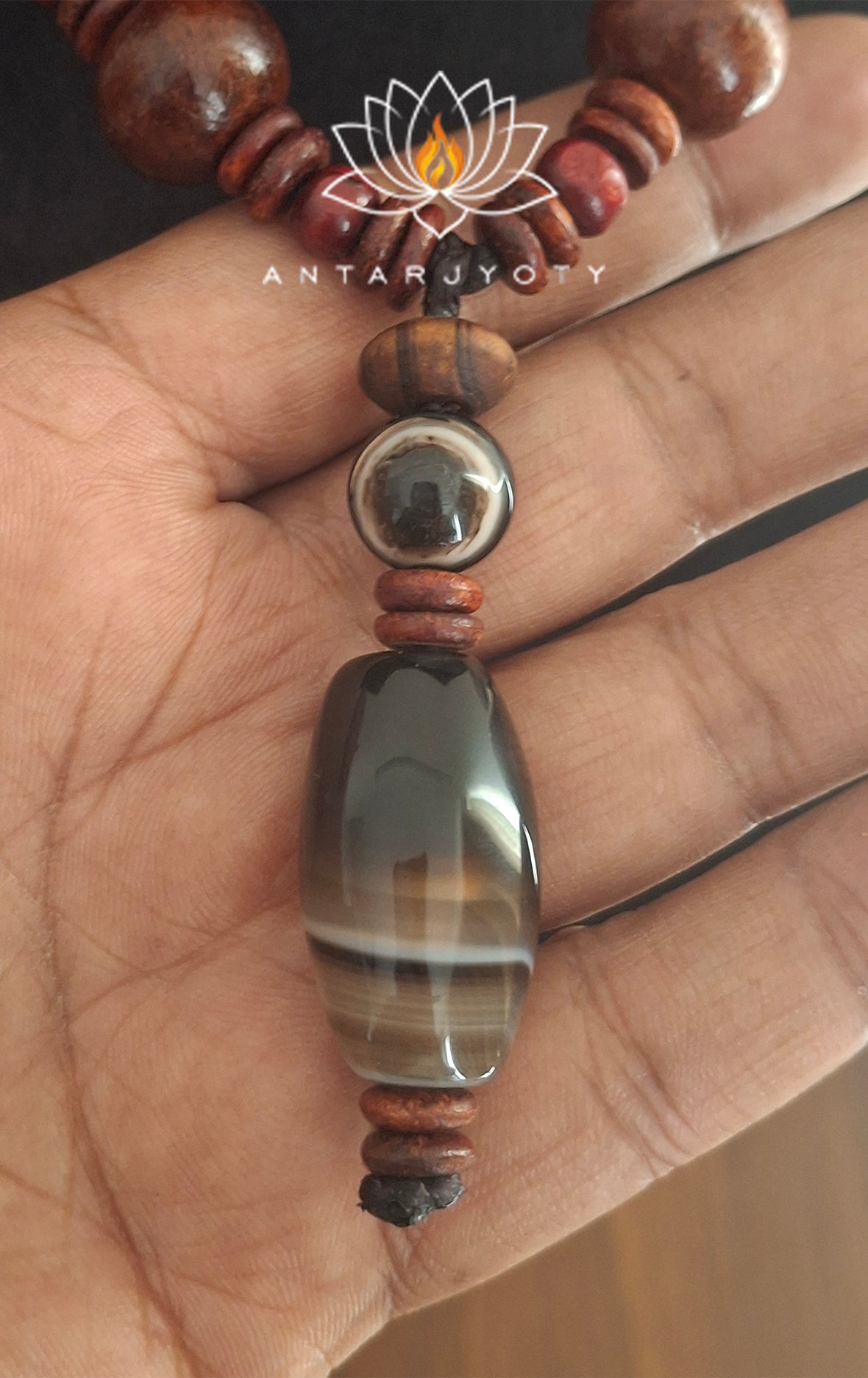 Trinetra Black Banded Agate (Sulemani Hakik) Pendant