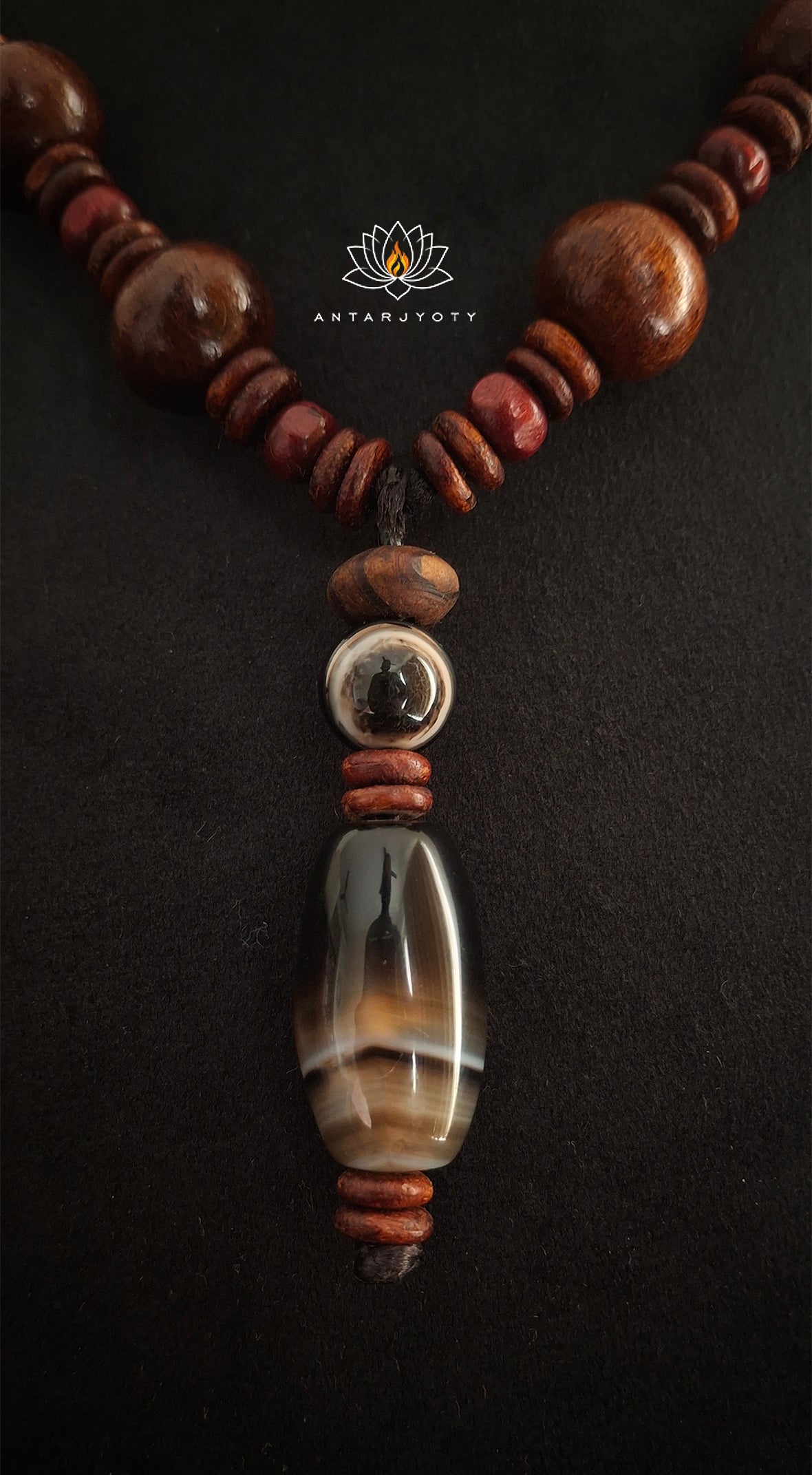 Trinetra Black Banded Agate (Sulemani Hakik) Pendant