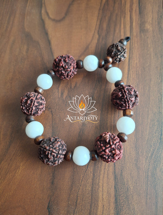 5 mukhi Rudraksha with white agate crystal Bracelet