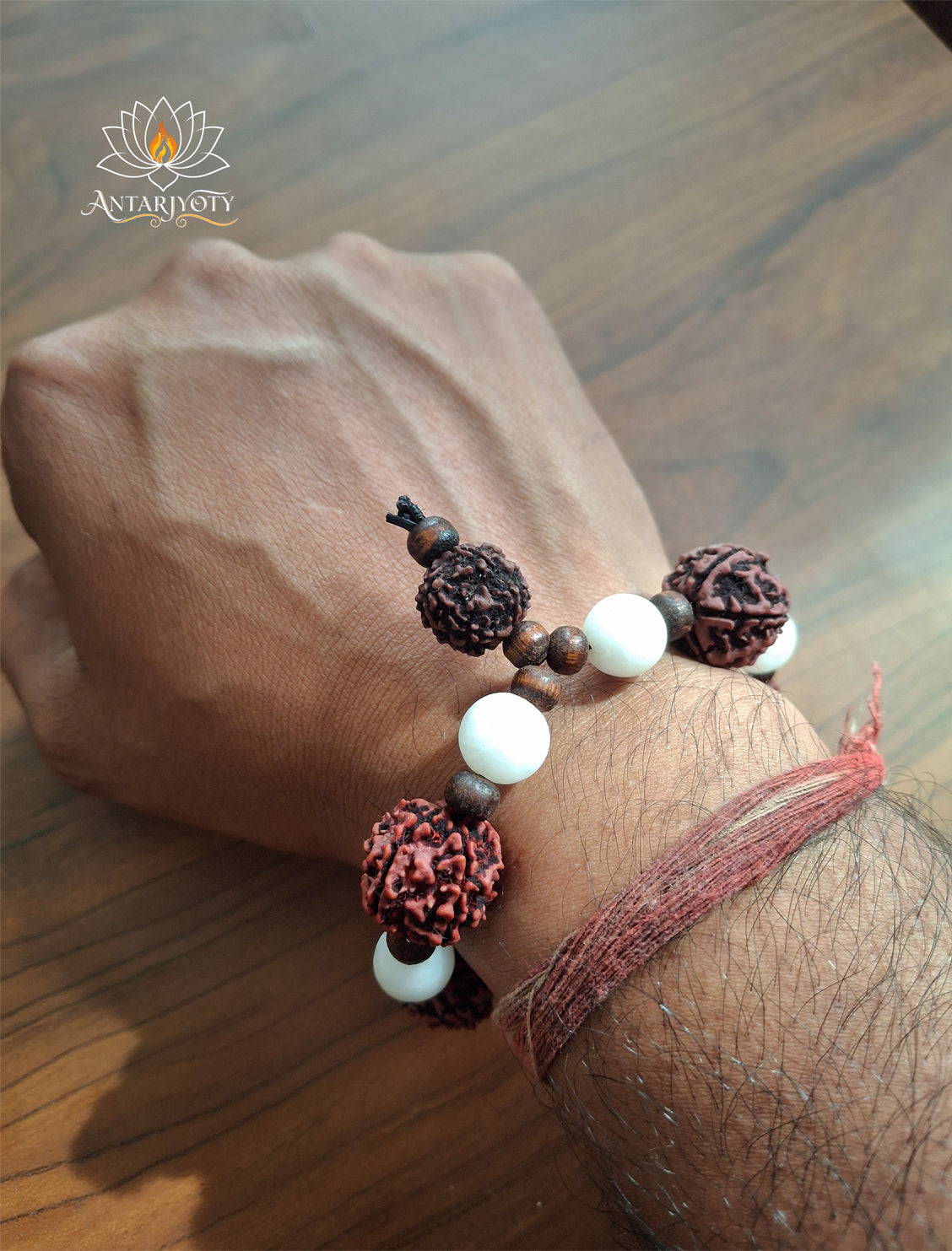 5 mukhi Rudraksha with white agate crystal Bracelet