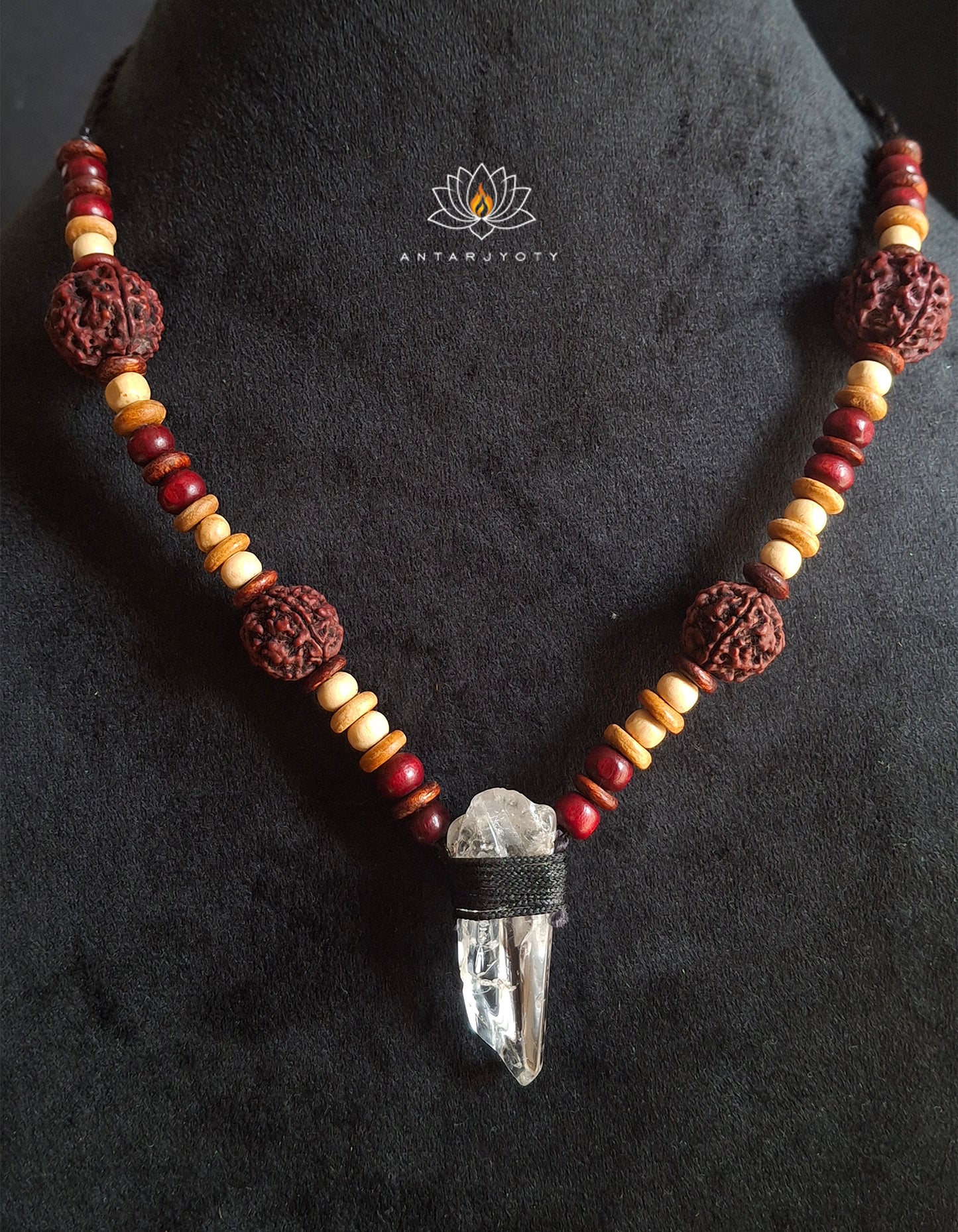 Raw Sphatik (clear quartz) 5 mukhi Rudraksha Pendant
