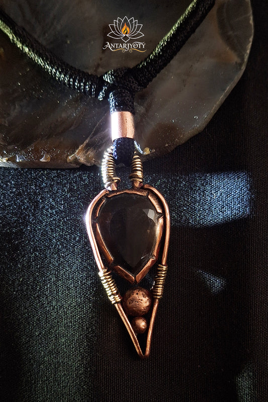 Antique Handcrafted Smoky Quartz Copper Pendant