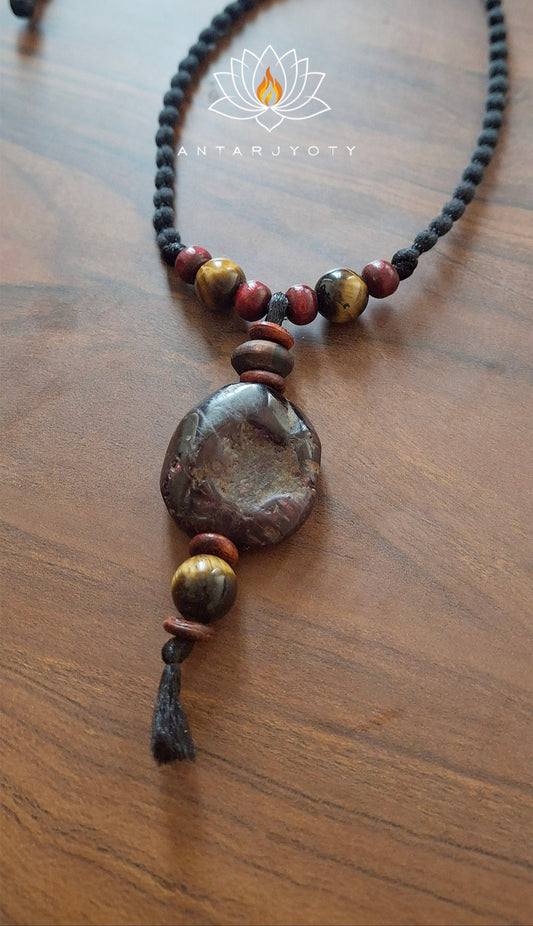 Raw Garnet Stone with Tiger eye Pendant